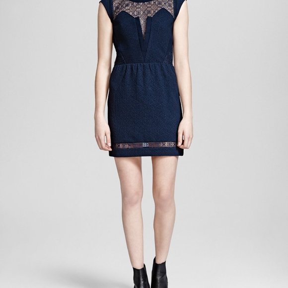 The Kooples Navy Crepe & Wave Lace Dress (Size XS) - Picture 1 of 5
